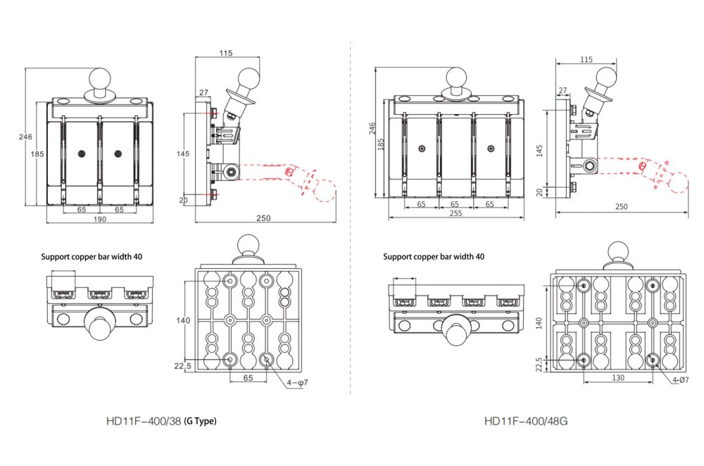 HD11F series (Model G) Open knife switch with protective cover 4